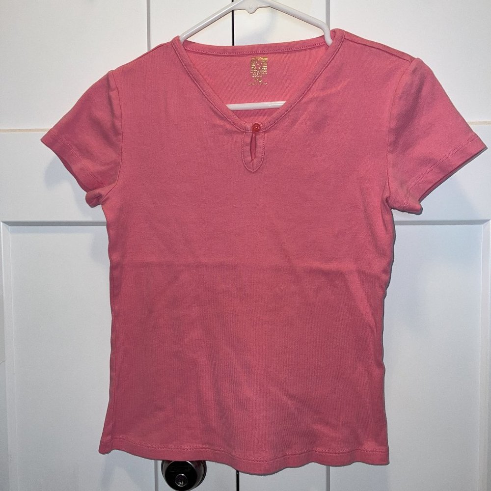 Anne Klein Sport Pink T-shirt Women's Petite Small Button V-neck